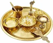 Brass Pujatari Set | Pujatari | Arti | Arti | Alati | Baltan Tan Tin Ram Plate | Puja Plate Set Home Decoration | Return Gift | Karwa Butterfly | Wedding | Anniversary - Ring Tari Set of 10
