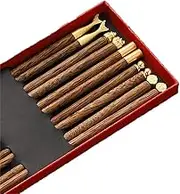 5 Pairs Hardwood Chopsticks Chinese Style Reusable Hand-Carved Chopsticks Natural Wood Chop Sticks with Gift Box