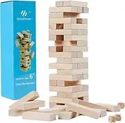 SpeedArmis Mini Tumble Tower, 54PCS Wooden Stacking Game for Kids Teens - Pine Stack Timber Board Game with 1 Dice Set/Scoreboard/Carry Bag