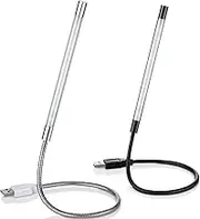 Pack of 2 USB LED Reading Lamps, Flexible Stick Dimmable LED Lamp Touch Switch Gooseneck USB Light Laptop Lamp for Book Computer Bed Black and Silver