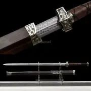 Chinese Jian 剑 Folded Steel Brass Sword Straight Ebony Wood Sheath for Display.