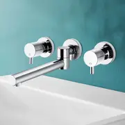 ACA Brass Silver Round Swivel Bath Water Spout Hot Cold Taps Set Wall Twin Taps Set