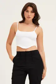 White Seamless Corset Detail Singlet Top - Size L, Women's Singlet