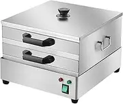 Rice Noodle Roll Maker, 2 Layer Electric Steamer with 3 Trays, Silver, Stainless Steel & ABS, Cantonese Rice Noodle Rolls Machine