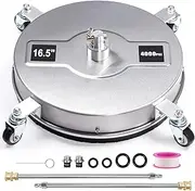 16.5"Pressure Washer Surface Cleaner,Patio Cleaner Attachment with 4 Wheels and Stainless Steel Housing,Power Washer Rotary Brush with 2 Extension Wands and 1/4" Quick Connector for Outdoor/Patio/Car
