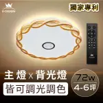 【E-CROWN】4-6坪 72W LED智慧調光吸頂燈 遙控無極調光調色 可調背光款B2404S(附遙控器、可調色溫色光)