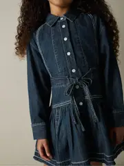 Reiss Blue Leighton 9-13 yrs Chambray Contrast-Stitch Flippy Dress (AL8995) | $140