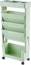Mdlhcm Mobile Bookshelf Cart Rolling Bookcase with Wheels 5 Tiers Organizer Book Storage Rack for Dorm Bedroom Classroom Living Room, Green
