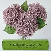 YalzoneMet 3 Pcs Vintage Mauve Hydrangea Artificial Flowers Gray Purple 21'' Real Touch Latex Hydrangea Faux Flowers for Party Home Kitchen Bedroom Tables Centerpieces Fall Decor