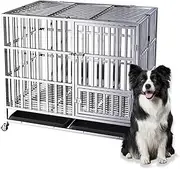 304 Upgraded Stainless Steel Thick Large Dog cage,49/58 Inch Dog Crates for Large Dog, Heavy Duty Indestructible Dog Crate, Escape Proof Dog Cage Kennel with Lockable Wheels (Size : 58L*37W*46H)