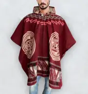 Alpaca Poncho with Hood red | Soft Comfortable Wool | Navajo Design Handcrafted