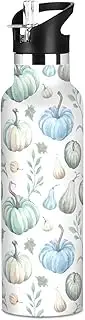 Water Bottle for Kids with Straw, Kids Water Bottle Stainless Steel for Travel or School 20 Oz, BPA-Free, Pumpkins Pastel