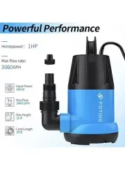 Sump Pump Submersible 1Hp Clean/Dirty Water Pump, 3960 Gph Portable Utility Pu