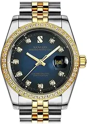 [carlien] Men Diamond-Accented Bezel Automatic Mechanical Watch