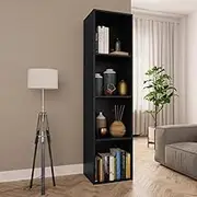 Book Cabinet Engineered Wood, 36x30x143cm - Bookshelf Shelf Organizer, Narrow Storage Shelves for Small Living Room, Home Decor - Black