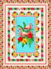 Feathered Fanfare Flamingos - 57" X 77" Tropical Paradise Panel Quilt Top & Bind