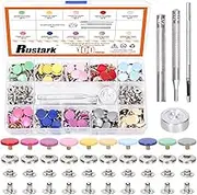 Rustark 100 Sets 12.5mm 10 Colored Metal Snap Buttons with 4Pcs Fixing Tools Kit, Multicolor Snap Fasteners Assortment Clothing Snaps Kit for DIY Crafting, Clothes, Jackets, Jeans, Bracelets, Bags