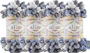 [Alize] Puffy Color Baby Blanket Yarn Lot of 4skn 400gr 39.3 yds 100% Micropolyester Soft Yarn Hand Knitting Yarn (6075)