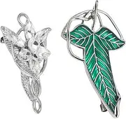 [Tckyi] Elven Brooch Set Leaf Pin with Green Enamel, Crystal Flower Pin, Silver Tone 2-Piece, moderate, Brass, cubic zirconia