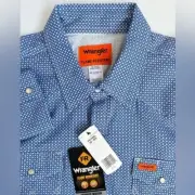 Wrangler FR Men's NWT 3X Big Light Blue Work Long Sleeve Snap Button Up Shirt