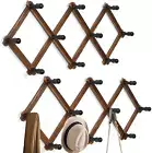 2 Pack Expandable Coat Rack, Wall Mounted Wooden Hat Rack, 10 Peg Hooks