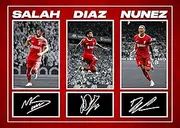 RJR PRINTS Mo Salah, Luis Diaz & Darwin Nunez - Liverpool Goal Celebration Signed A4 Montage Photo Print Pre Printed Signature Autograph Football Gift