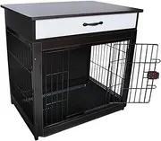 Wooden Pet Crate, Indoor Furniture Dog Crate with Drawers, Dog Crate with Sliding Tray on the Bottom and Storage Table on the Top, Easy to Assemble for Small and Medium Dogs(Black walnut,L)