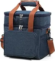 2 Compartments Lunch Bag for Women Men,Large Insulated Lunch Box for Adult Leakproof Reusable Lunch Tote Bag Waterproof Cooler Bag with Adjustable Shoulder Strap(Blue)