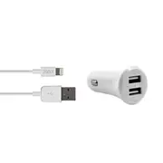 3SIXT Dual USB Car Charger 3.4A + Lightning Cable 1m - White