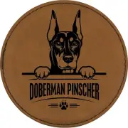 Doberman Pinscher 4" Round Leather 6-Coaster Set with Holder