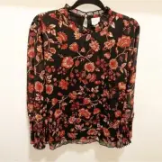 Chico’s NWT Black & Burgundy Red Jacobean Floral High Ruffle Neck Blouse Sz 16