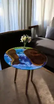 15" Ocean Epoxy table Walnut table, epoxy Resin Kitchen Furniture Balcony Decors