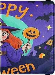 [Amooorous] Happy Halloween Cartoon Cute Witch Leather decorative travel wallet womens passport holder Wallet Combo Card Holder Passport Case Lightweight, Happy Halloween cartoon cute witch, 1 size