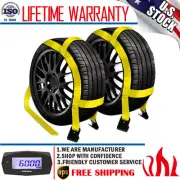 Set of 2 Yellow Car Tire Tow Dolly Straps Basket Strap w/ Flat Hook Heavy Duty