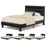 ALFORDSON Bed Frame Base King Single Size with Headboard and Slats, Harlene Series, Mattress Platform Foundation for Mattresses Toppers, PU Leather Upholstery, Black