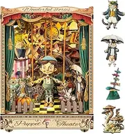 Cute-Eyfud Book Nook Kit, Miniature House Kit with Sensor LED Light, 3D Wooden Dollhouse Book Nook for Adults-Puppet Theatre
