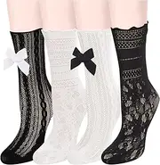 [Benefeet Sox] Crew Socks for Women Cotton Colorful Vintage Retro High Ankle Socks Patterned Ruffle Casual Cute Novelty Cartoon