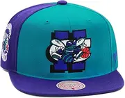 [Mitchell & Ness] Charlotte Hornets Hardwood Classics NBA Rear Script Deadstock Snapback Hat Adjustable Cap - Teal/Purple, Purple, One Size