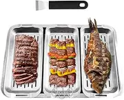 Barbecue Grilling Basket - Folding Barbecue Grill Basket | Secure Grip Shallow Mouth Flat Bottom Rectangular Stainless Plate for Fish Meat Shrimp Pepper Family Gathering Picnics Beach