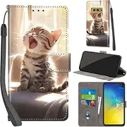 Mobile Phone Case for Samsung Galaxy S10e Cases Premium Leather Case Foldable Wallet Magnetic Card Slot Stand Function Protective Case Compatible with Samsung S10e Cover, Cat