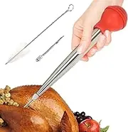 Turkey Baster Syringe - Stainless Steel Baster for Cooking | with Marinade Injectors Syringe, Basting Brush, Thick Cleaning Brush & Thin Cleaning