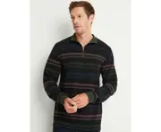 RIVERS - Mens - Long Sleeve Brushed Jersey 1/4 Zip Polo - Khaki Stripe