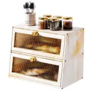 Bread Box Double Layer Large Kitchen Countertop Storage Bin Vintage White Boxes