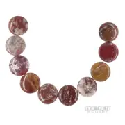 10 Nat. Ocean Jasper 20mm Flat Round / Coin Beads 7.8" Brick Red / Brown #18162