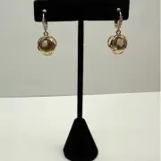 Dangle Drop Earrings Gold Tone Faceted Champagne Crystal Cage Accents Jewelry