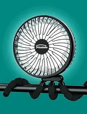 Small Battery Operated Clip-on Versatile Fan with Flexible Tripod, 5000 mAh Portable Stroller Fan, Rechargeable Desk Fans, 4 Speeds, Max 26 hours, USB Powered,360°Rotation, for Car, Camping