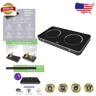 Portable Double Induction Hot Plate, 1800W with 8 Power and Temperature Settings
