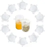 Webake Silicone Stretch Lids for Regular and Wide Mouth Mason Jar, Set of 10 Reusable Silicone Stretch Lids, Sealed Durable Food Storage Covers Suit for Jar, Cans, Pot 10 Pack White