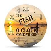 It's Fish'o Clock Somewhere Fishing Boat Sunset Scenery Wall Clock Fisherman