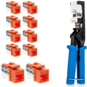 Punch Down Tool with Cat5e RJ45 Keystone Jack Orange 45-Degree Network Set Kit